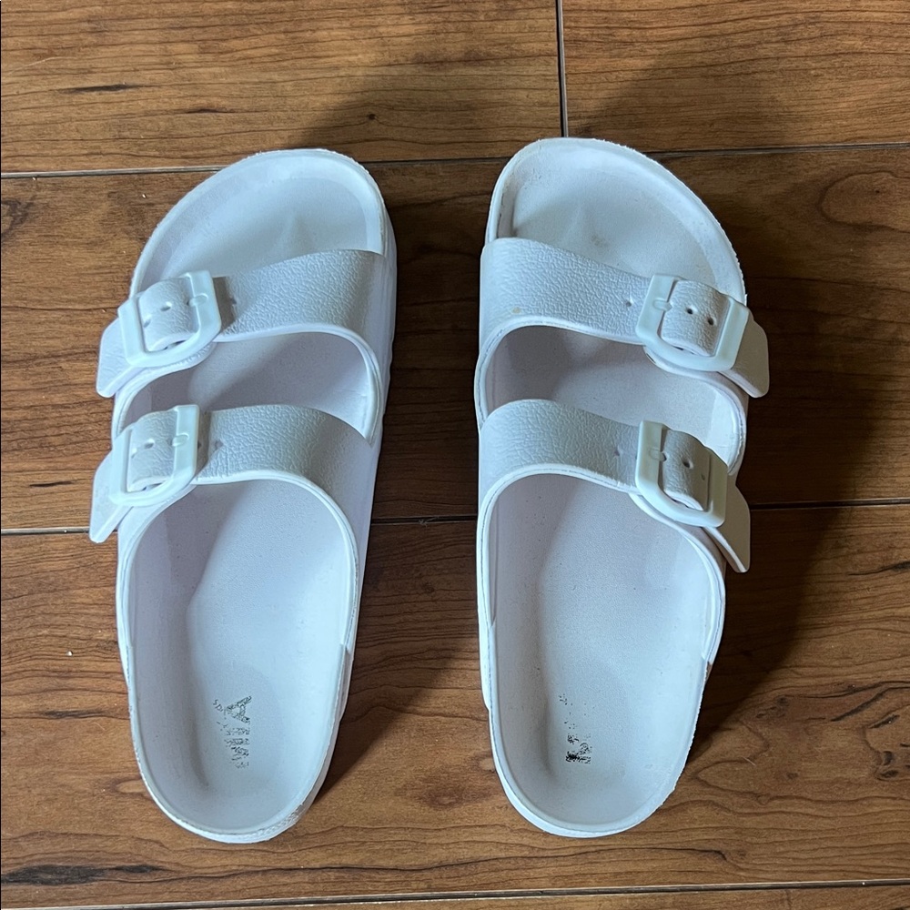 MIA White Double-Strap Slide Sandals with Buckles for Kids